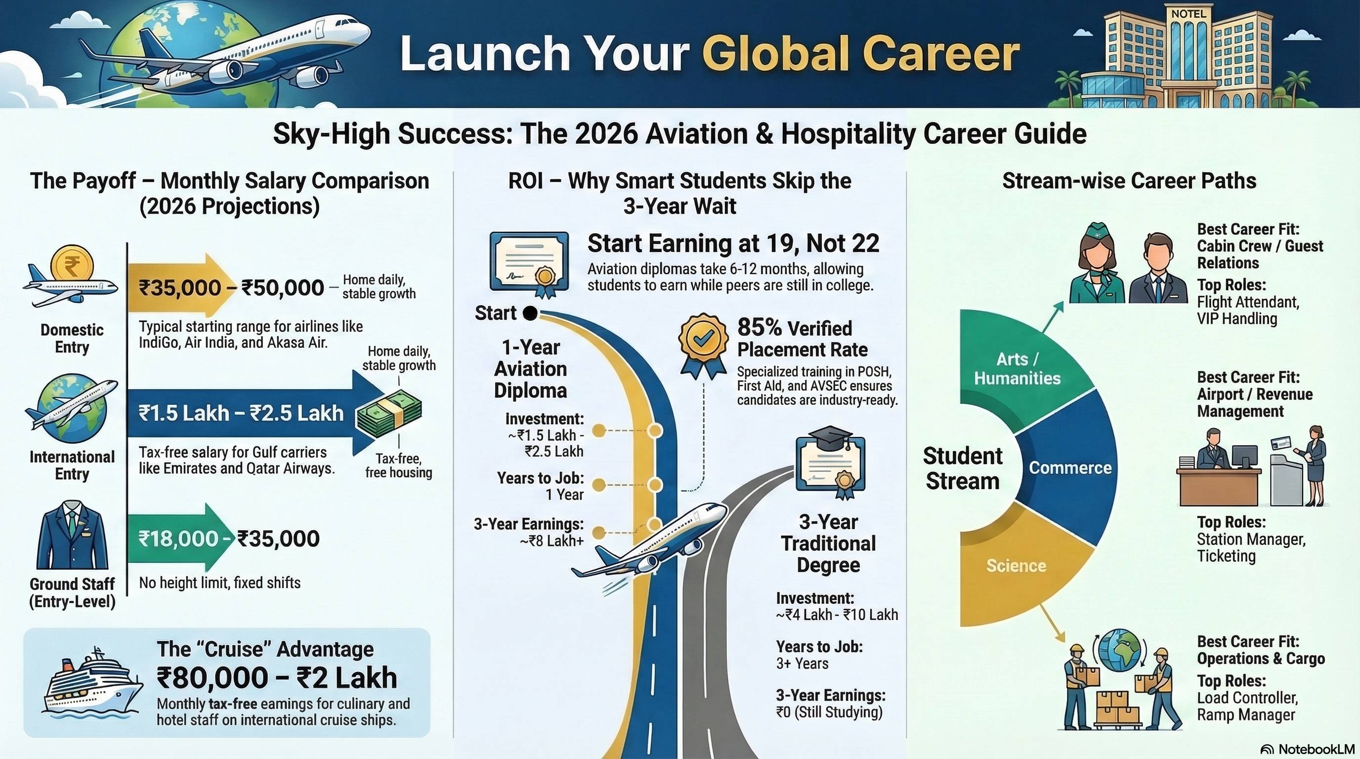 Aviation Courses for Undergraduates 2026: Complete Guide for College Students Entering Aviation - Cabin Crew career guide from Wings Institute Vadodara Gujarat